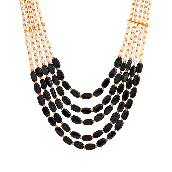 Teejh Aarushi Black Bead and Pearl Necklace