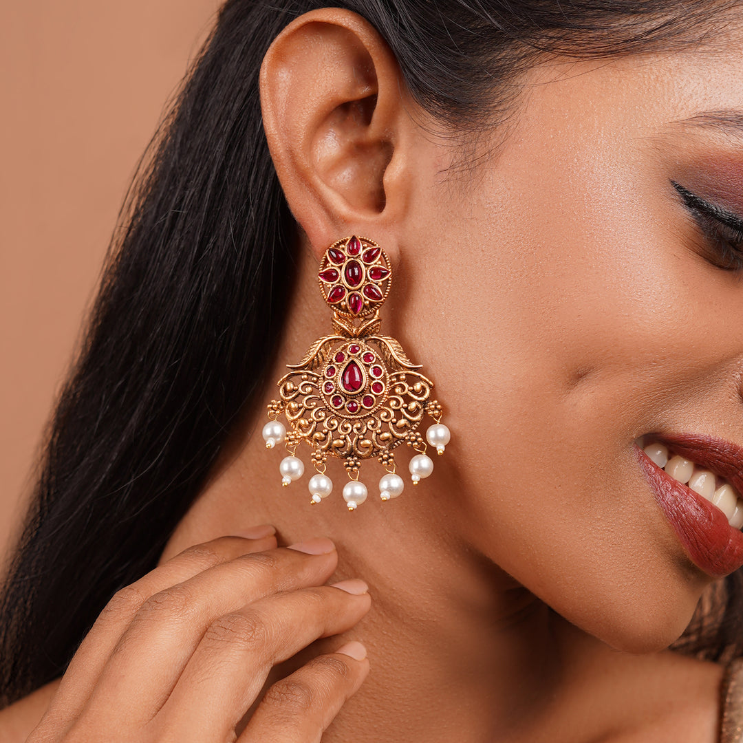 Teejh Vikasini Magenta Gold Enamel Earrings