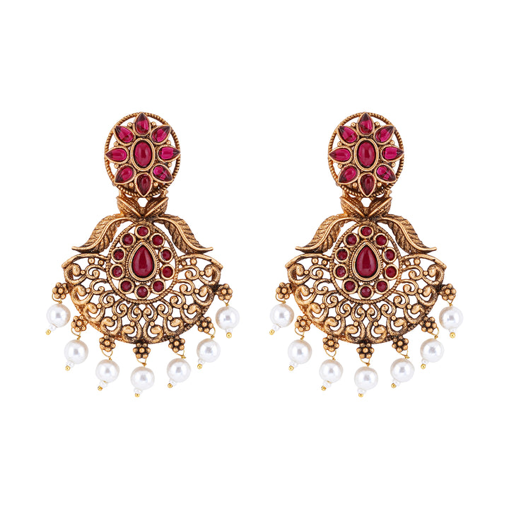 Teejh Vikasini Magenta Gold Enamel Earrings