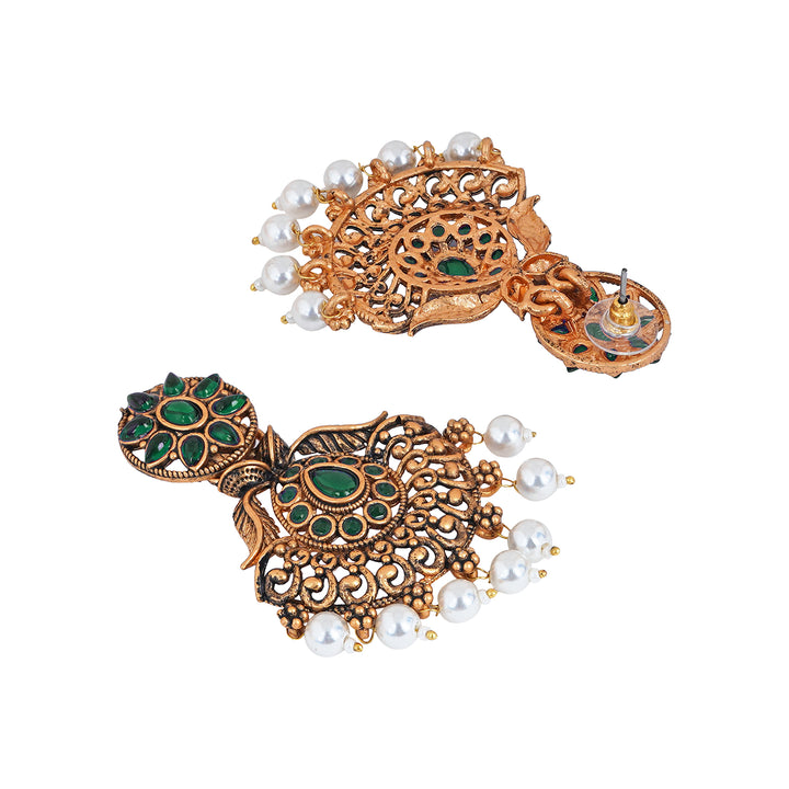 Teejh Vikasini Dark Green Gold Enamel Earrings