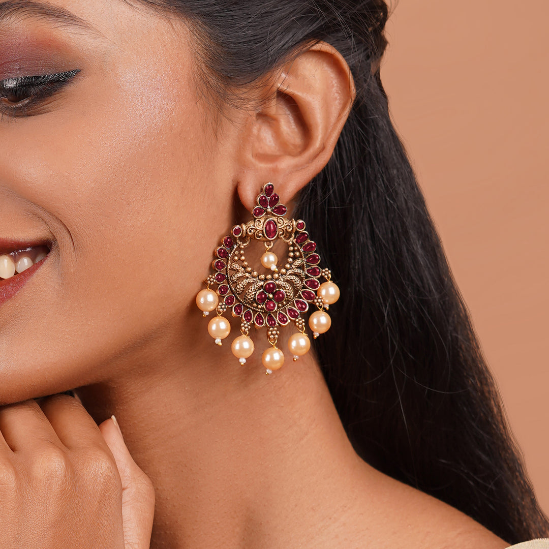 Teejh Saumya Magenta Gold Enamel Earrings