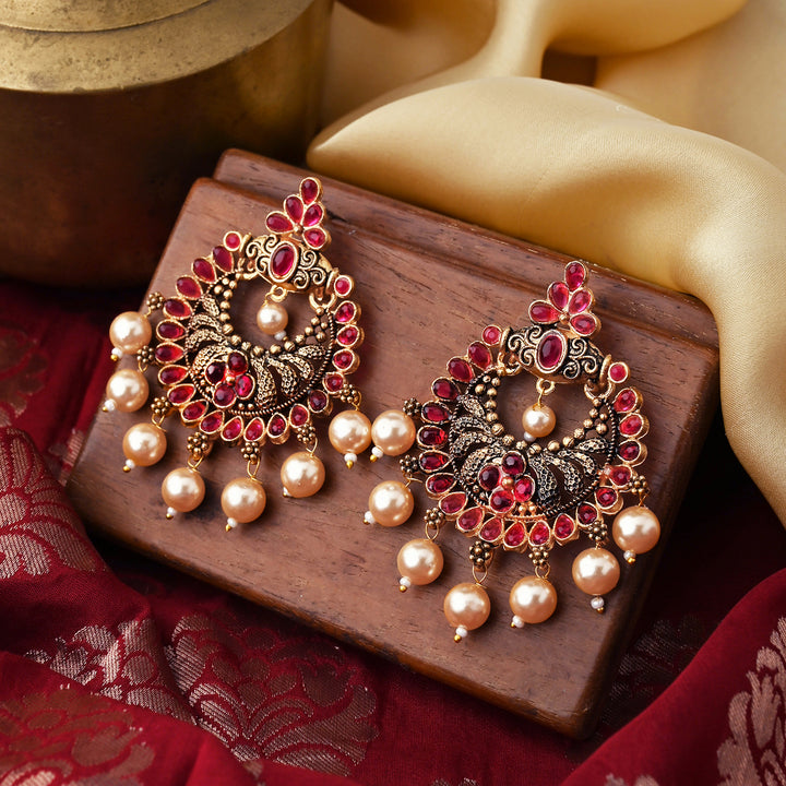 Teejh Saumya Magenta Gold Enamel Earrings