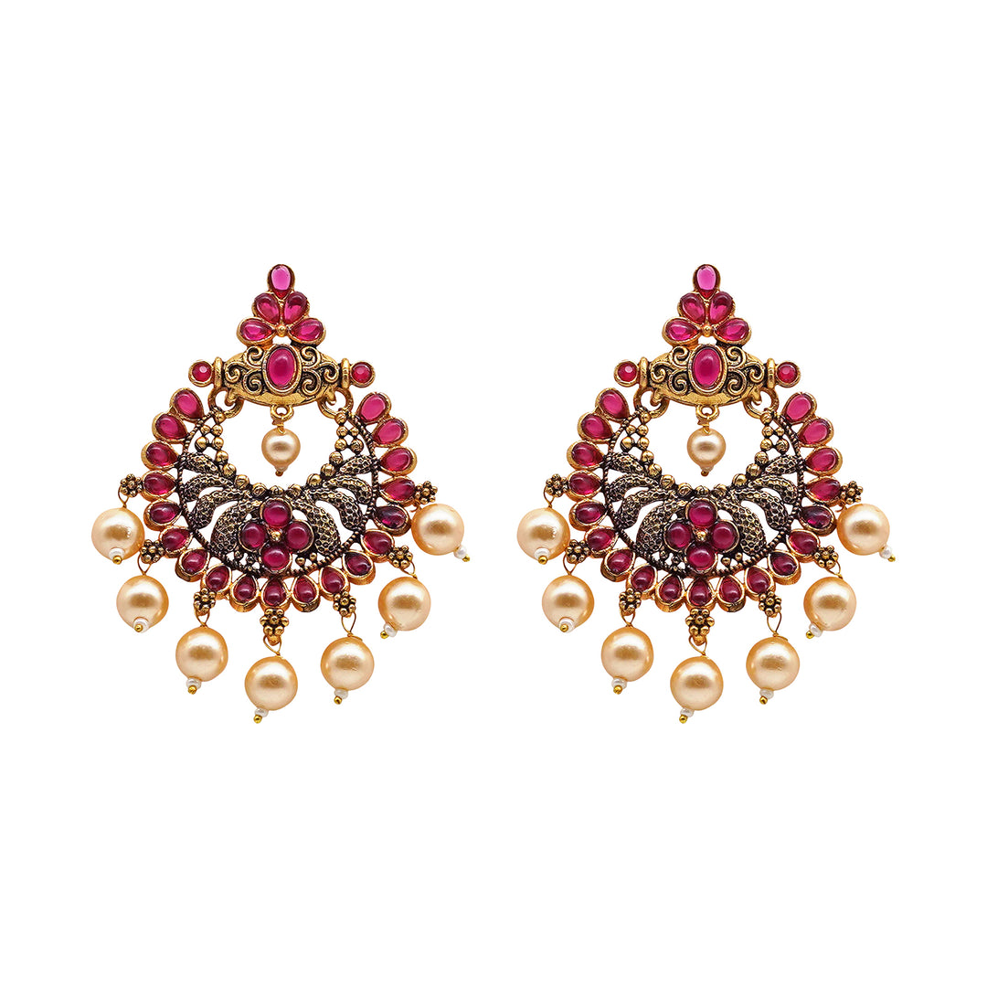 Teejh Saumya Magenta Gold Enamel Earrings