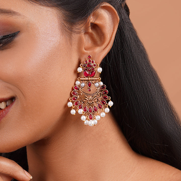Teejh Rutuja Magenta  Gold Enamel Earrings