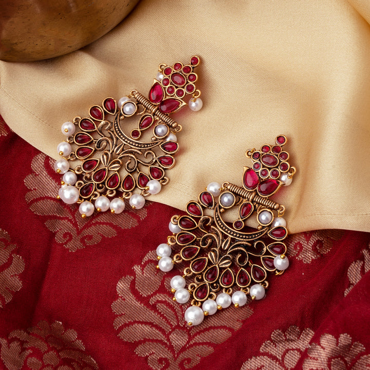 Teejh Rutuja Magenta  Gold Enamel Earrings