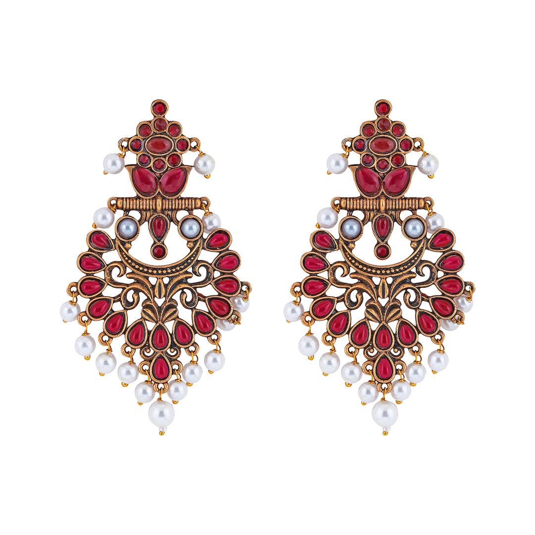Teejh Rutuja Magenta  Gold Enamel Earrings