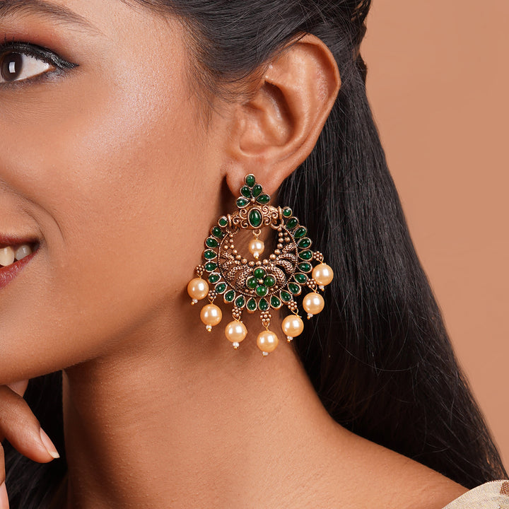 Teejh Hanseeka Dark Green Gold Enamel Earring
