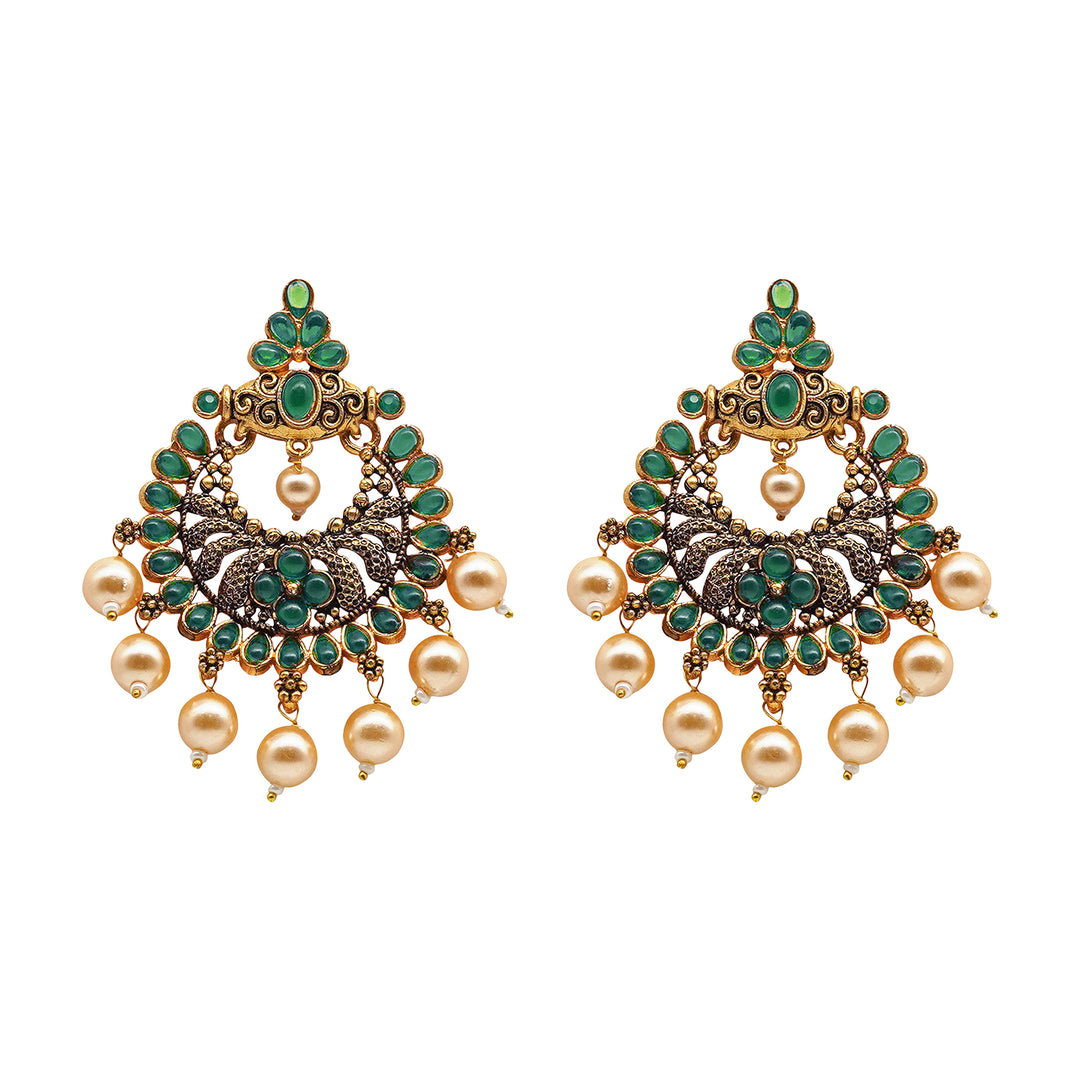 Teejh Hanseeka Dark Green Gold Enamel Earring