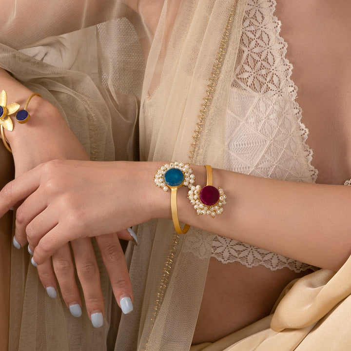 Teejh Piyali Red And Blue Studded Pearl Bracelet