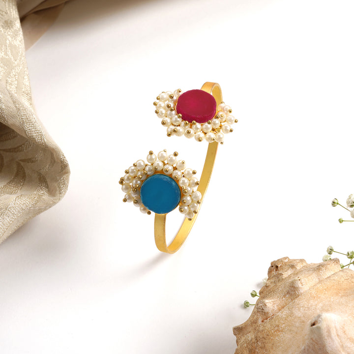 Teejh Piyali Red And Blue Studded Pearl Bracelet