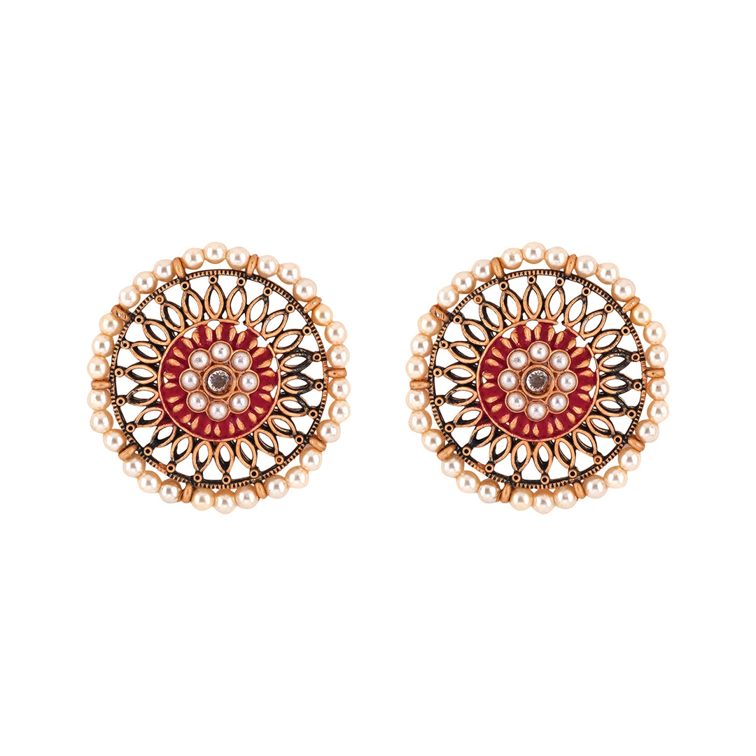 Teejh Vaani Red Gold Enamel Stud