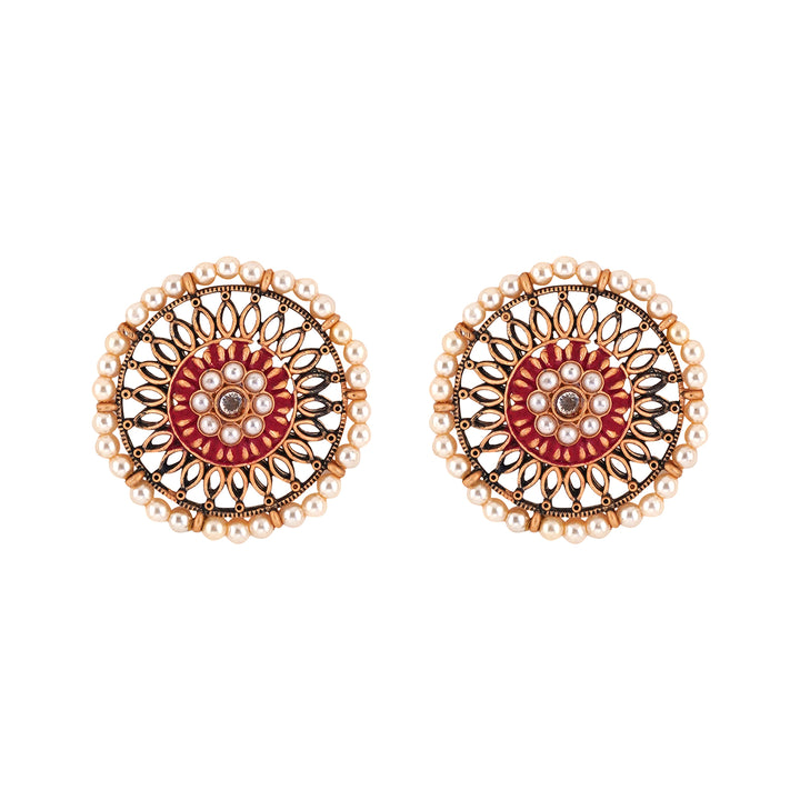Teejh Vaani Red Gold Enamel Stud