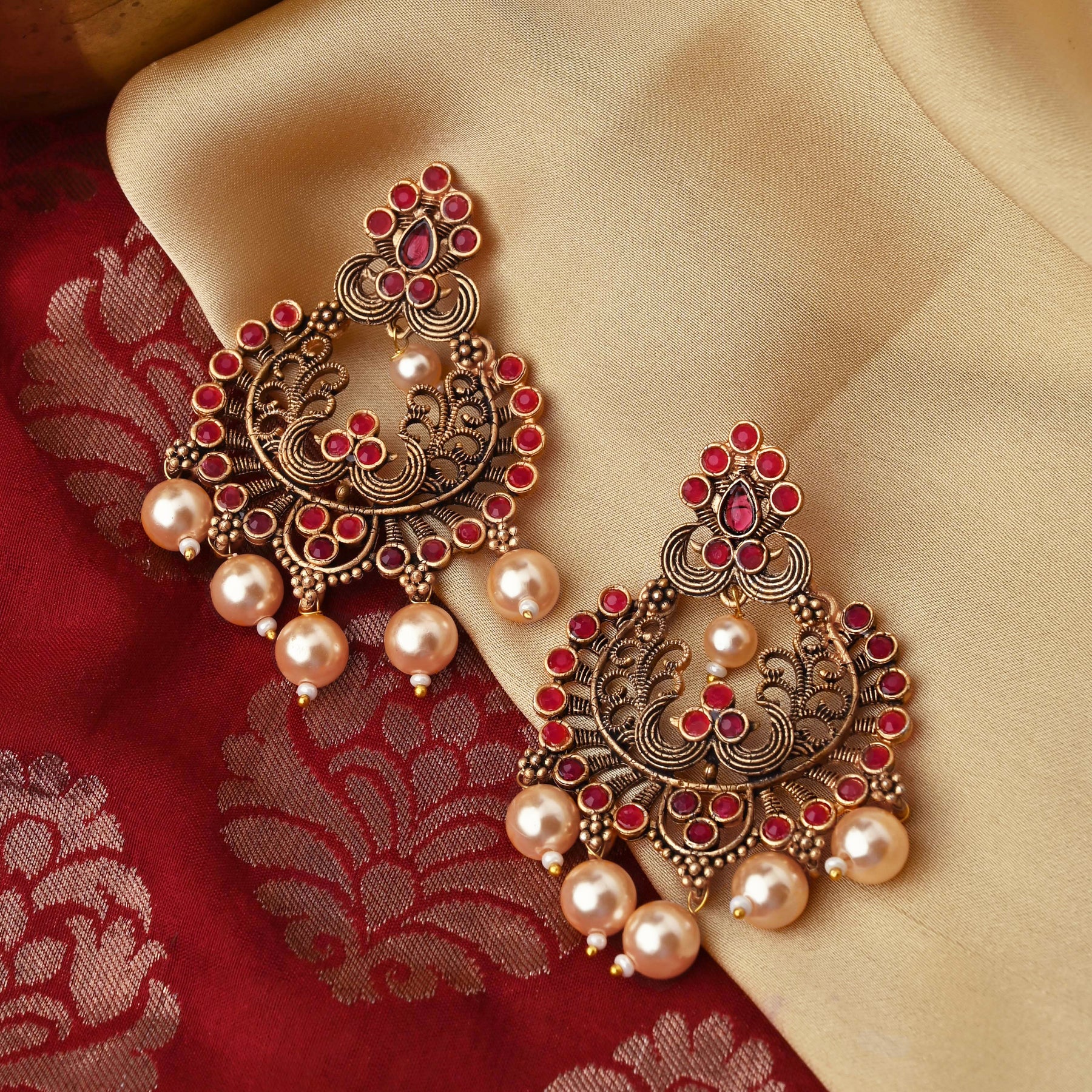Buy Gold-Toned & Maroon Earrings for Women by Crunchy Fashion Online |  Ajio.com