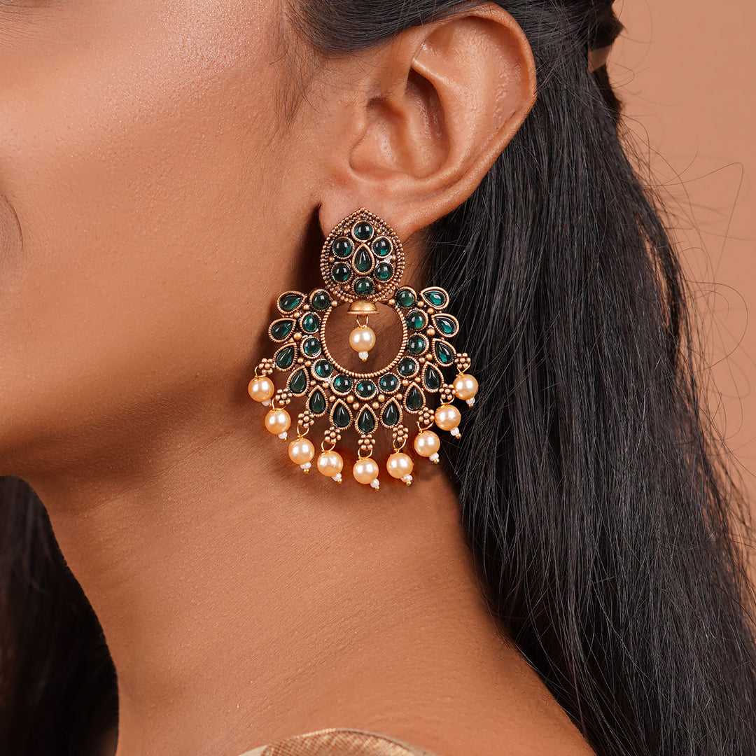 Teejh Ira Dark Green Gold Enamel Earrings