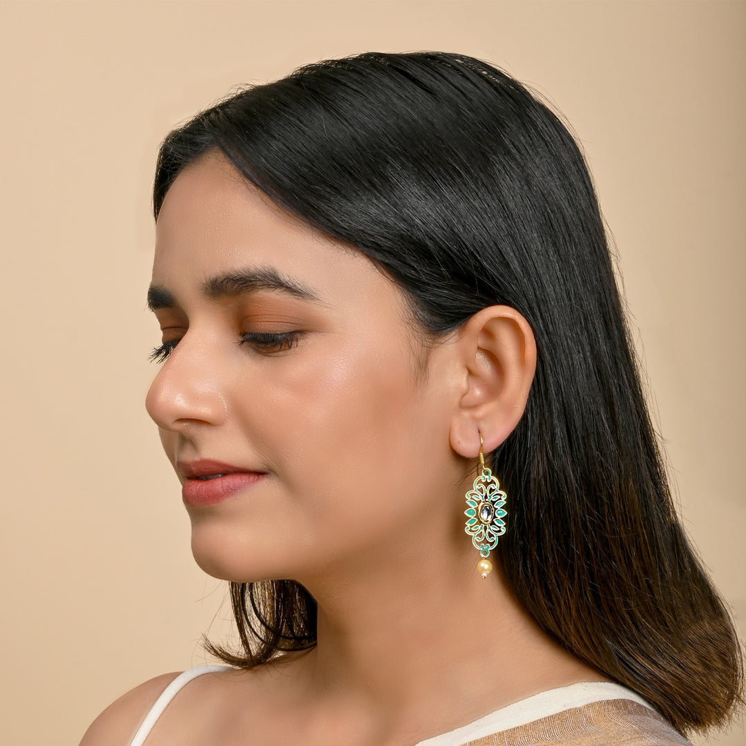 Teejh Yatee Filigree Turquoise Gold and Pearl Earring