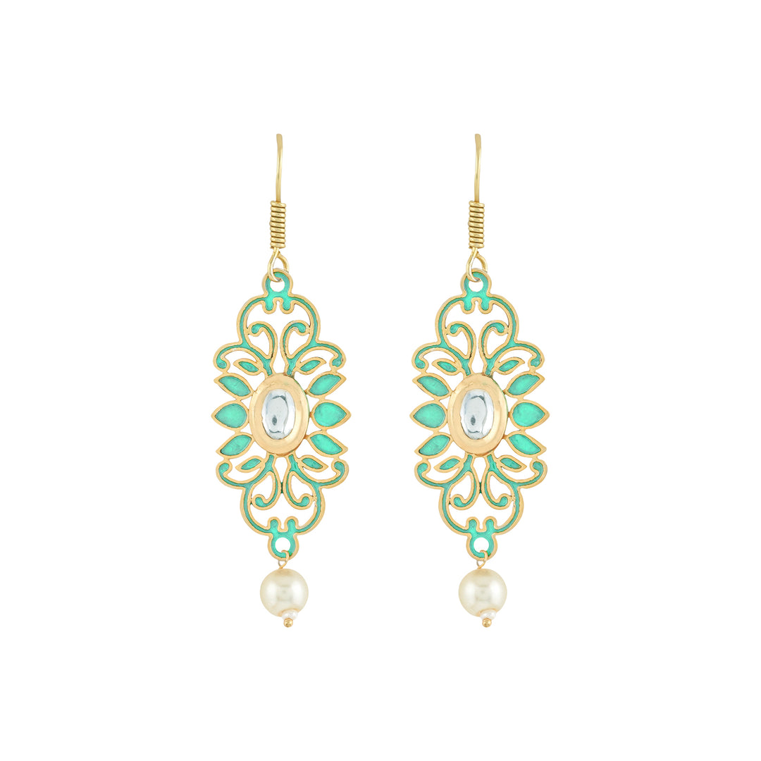 Teejh Yatee Filigree Turquoise Gold and Pearl Earring