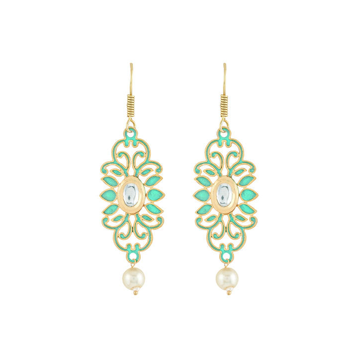 Teejh Yatee Filigree Turquoise Gold and Pearl Earring