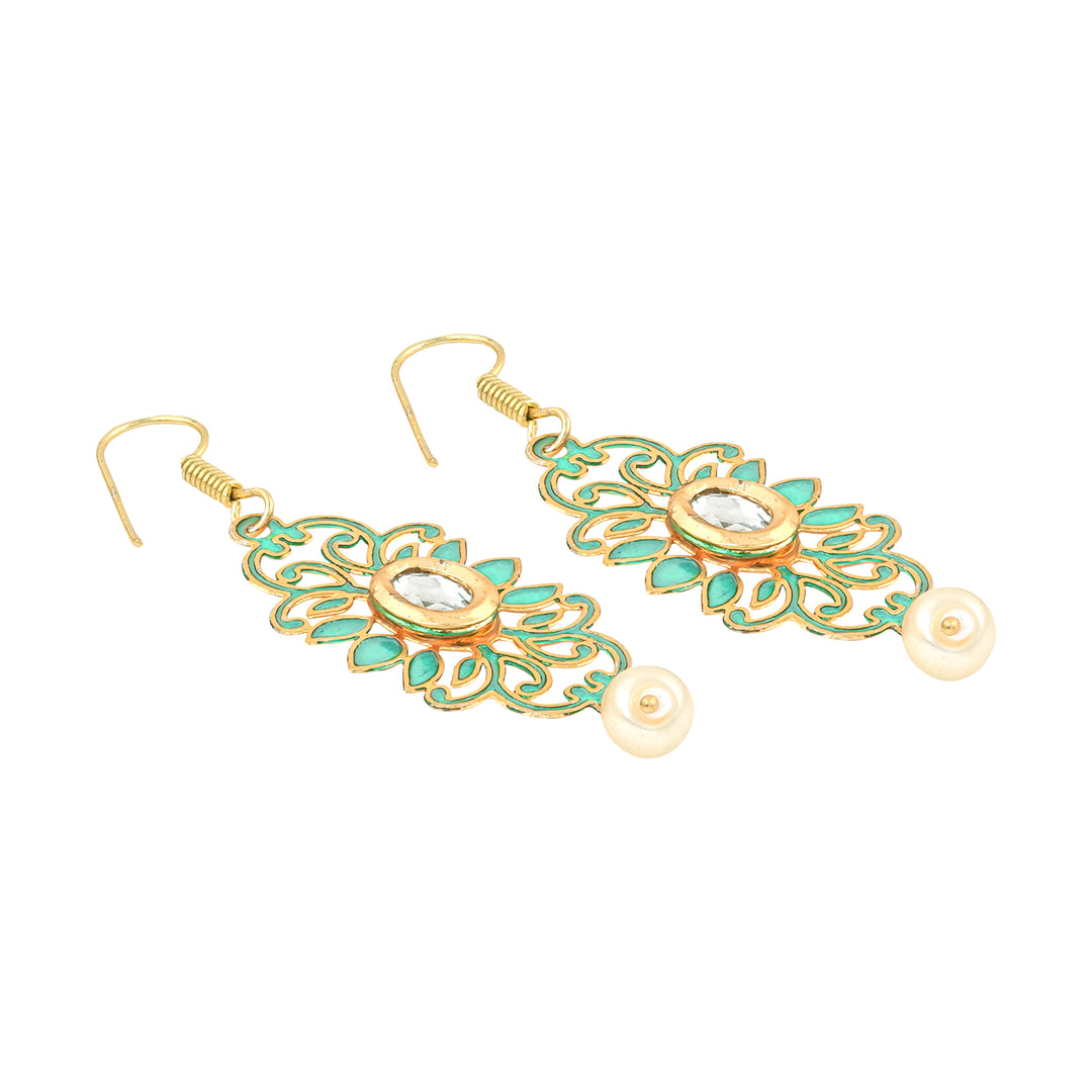 Teejh Yatee Filigree Turquoise Gold and Pearl Earring