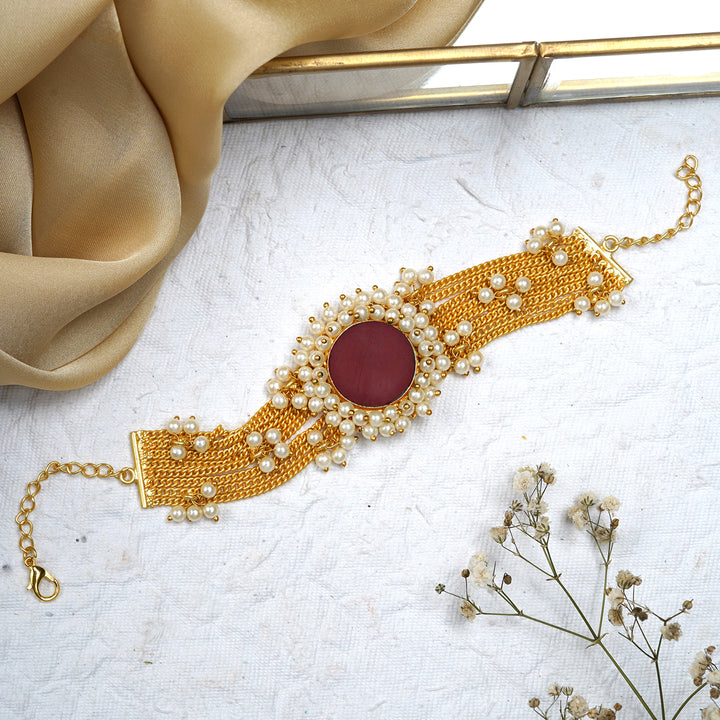 Teejh Eiravathi red Studded layered chain pearl bracelet