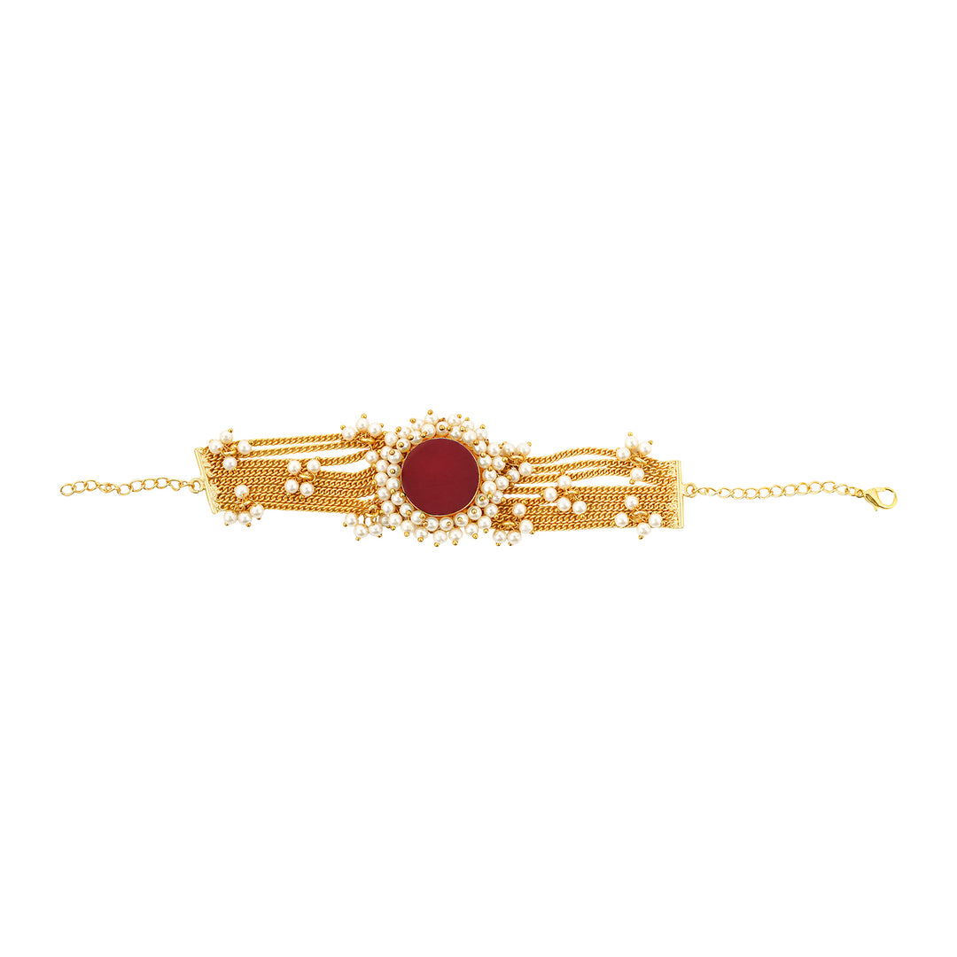Teejh Eiravathi red Studded layered chain pearl bracelet