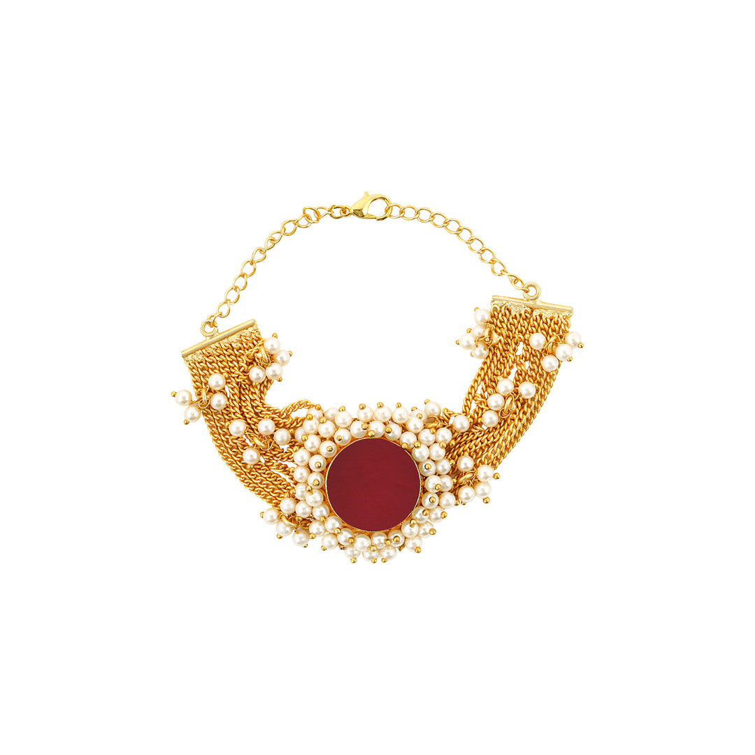 Teejh Eiravathi red Studded layered chain pearl bracelet