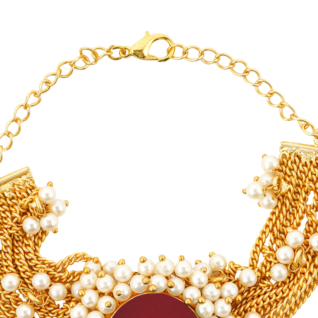 Teejh Eiravathi red Studded layered chain pearl bracelet