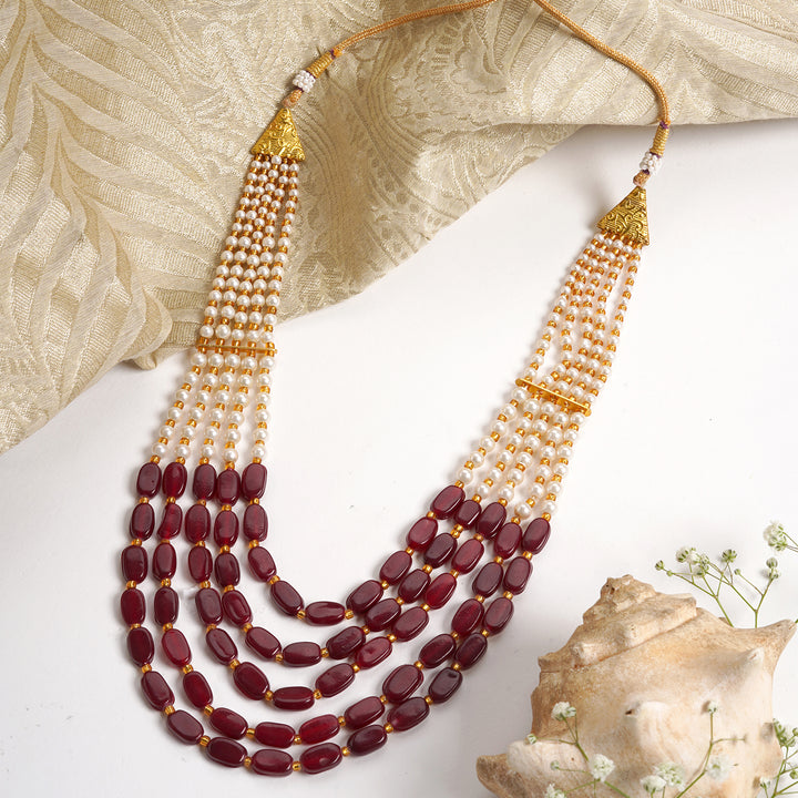 Teejh Aarushi Red Bead And Pearl Necklace