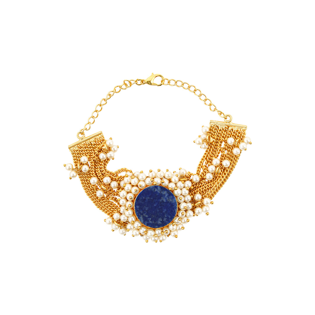Teejh Eiravathi Blue Studded Layered Chain Pearl Bracelet