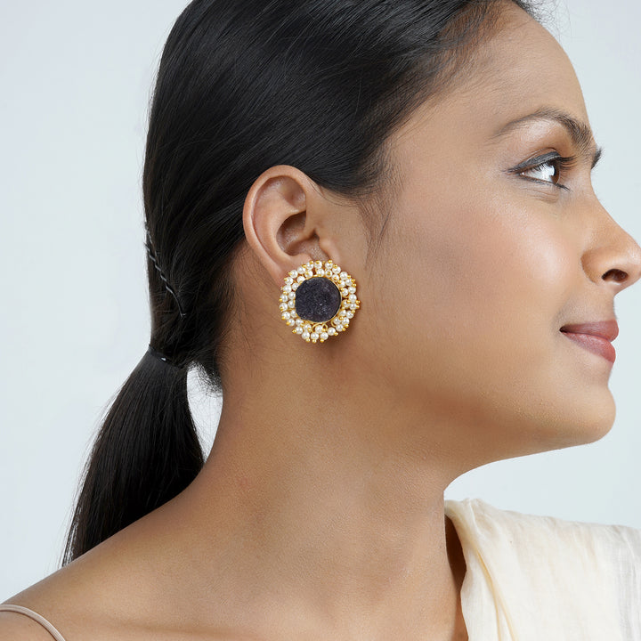 Teejh Roop Black Druzy Stone Earring