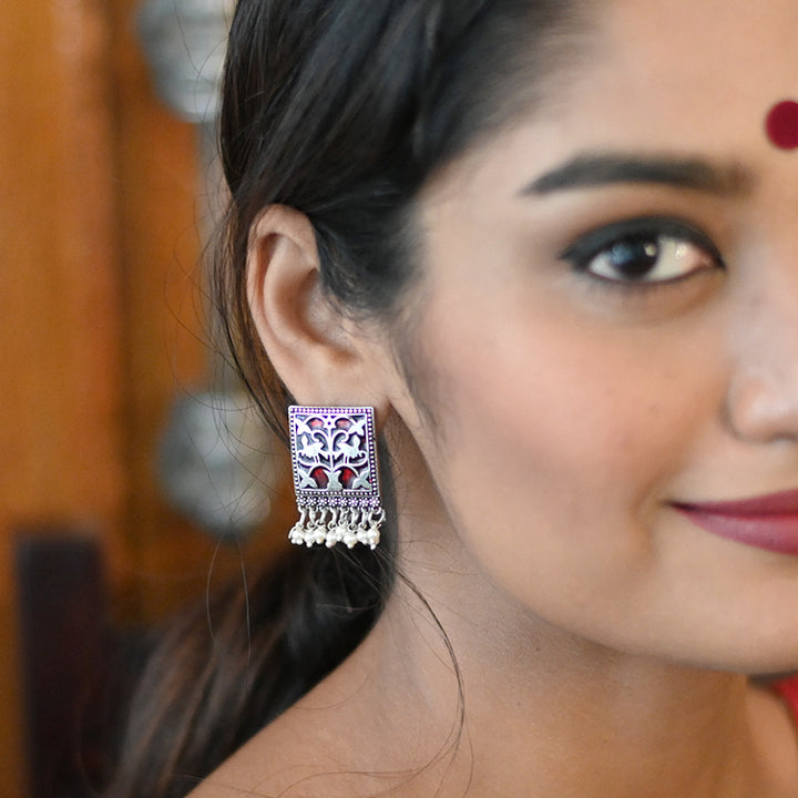 Miniature Red Enamel Silver Earrings - Teejh