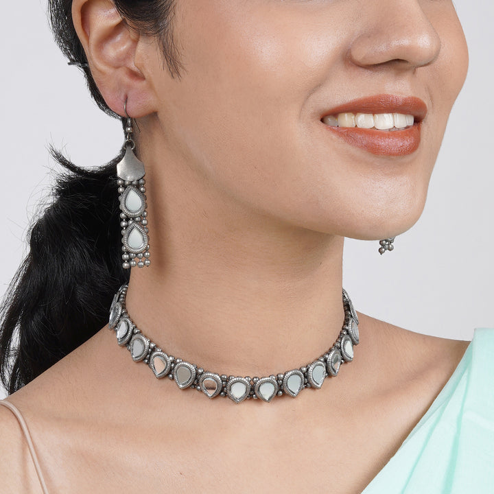 Teejh Riddhima Silver Oxidised Necklace Set