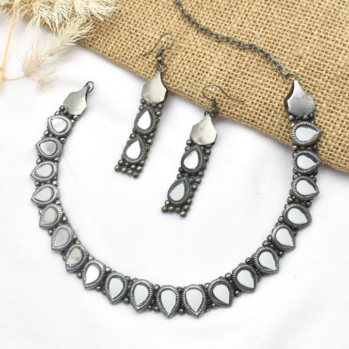 Teejh Riddhima Silver Oxidised Necklace Set