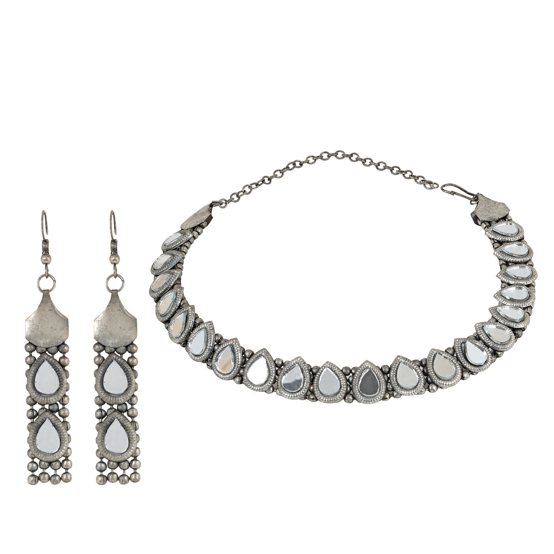 Teejh Riddhima Silver Oxidised Necklace Set
