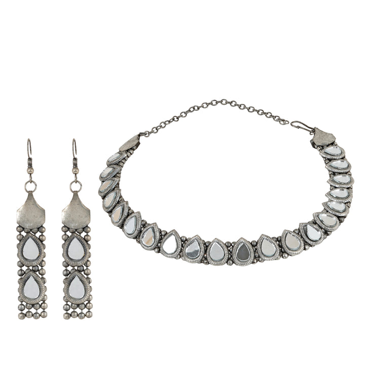 Teejh Riddhima Silver Oxidised Necklace Set