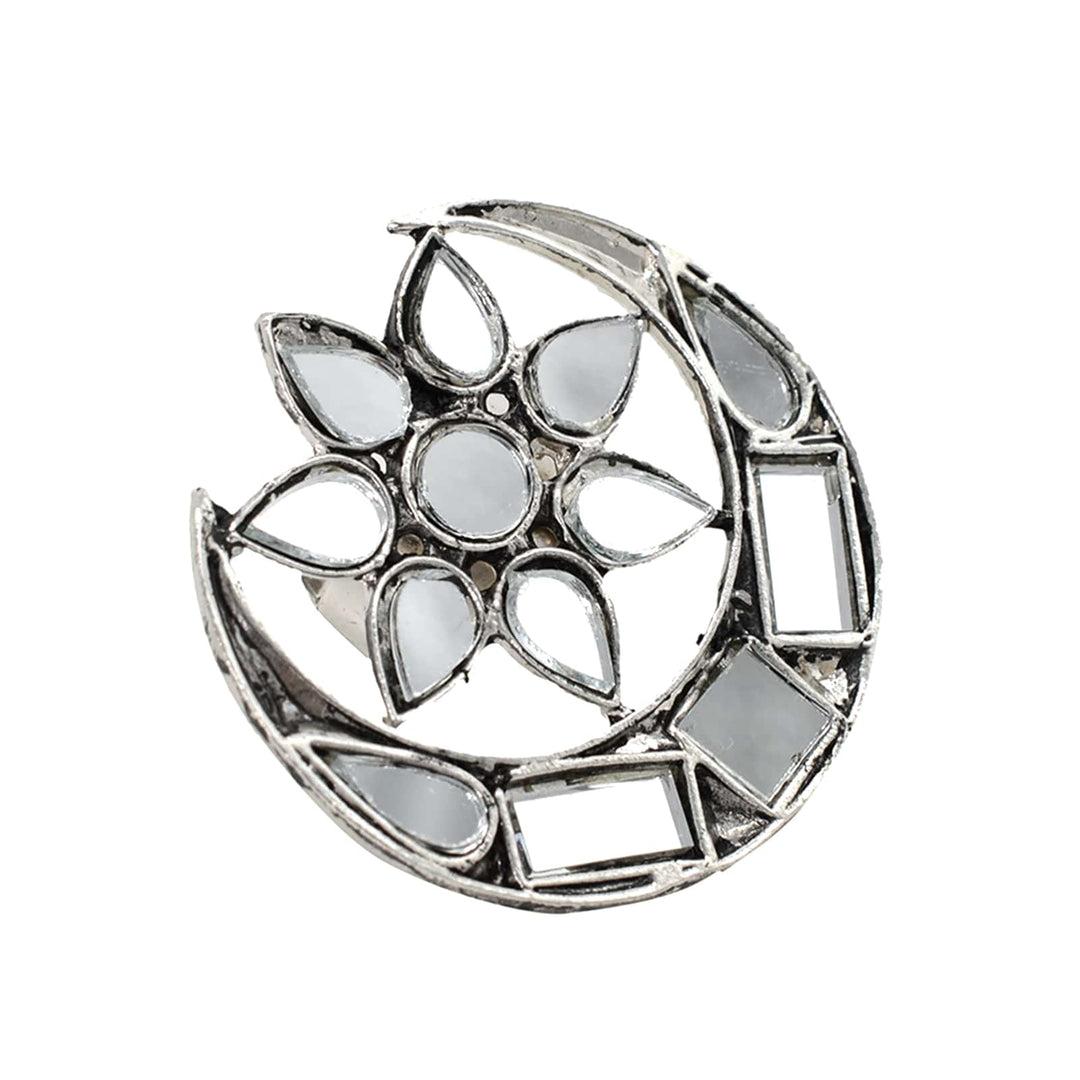 Shagun Silver Oxidized Mirror Ring - Teejh