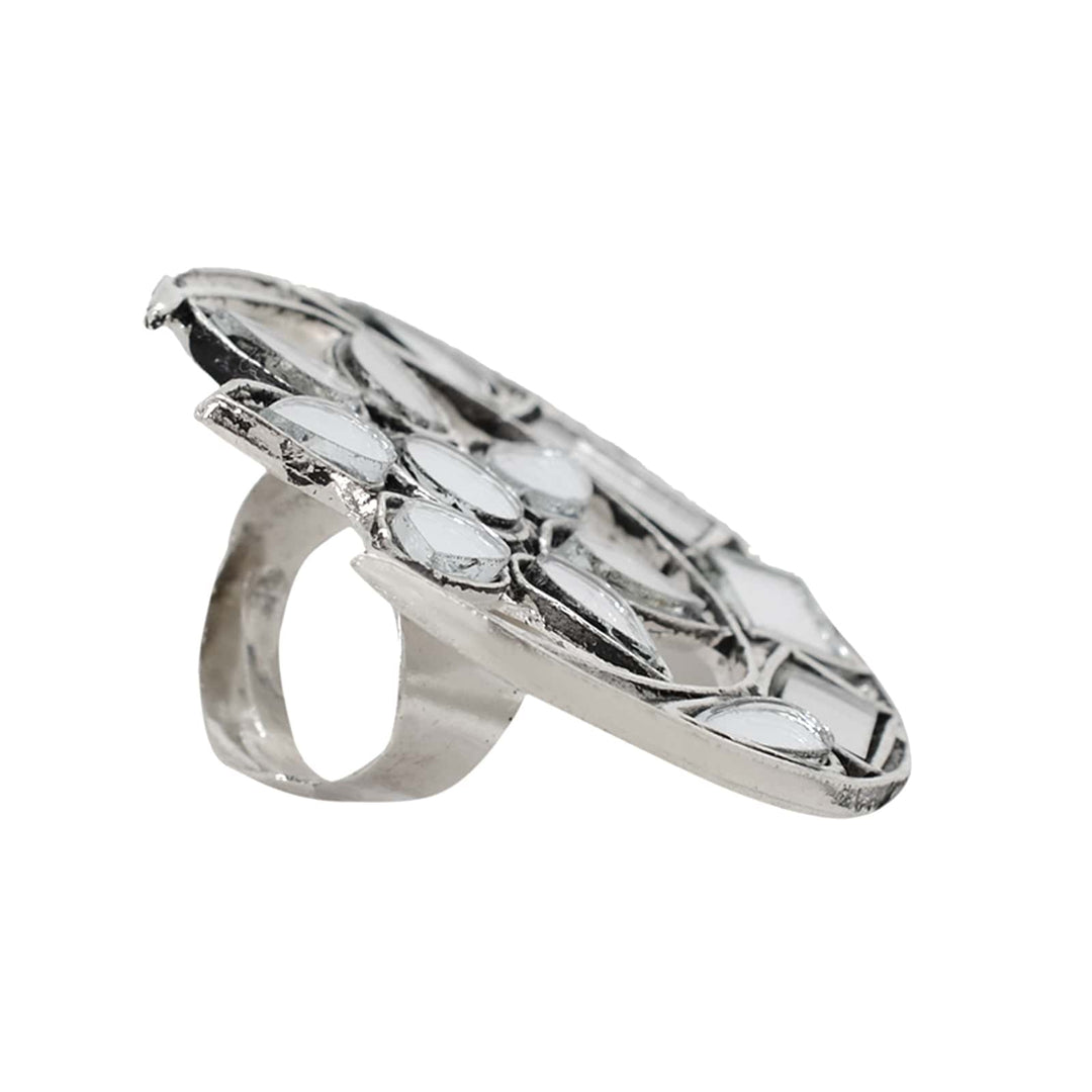 Shagun Silver Oxidized Mirror Ring - Teejh