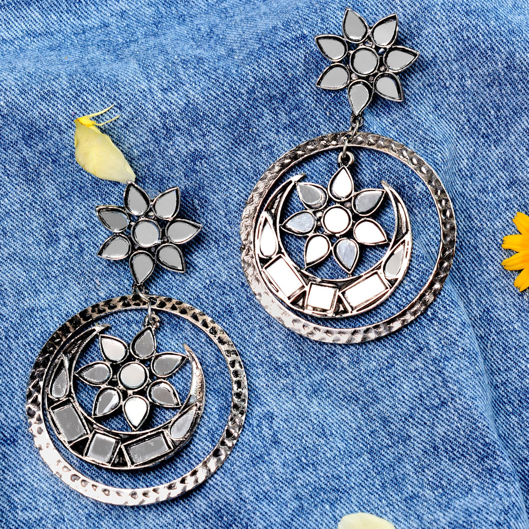 Samaya Silver Oxidized  Mirror Earrings - Teejh