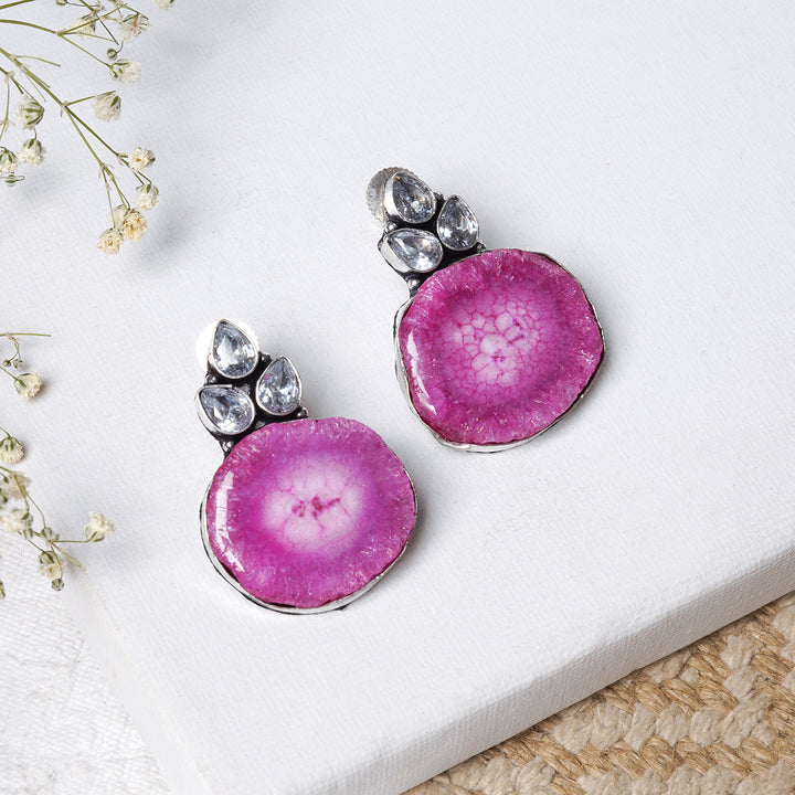 Teejh Harika Magenta Pink Silver Oxidised Earring