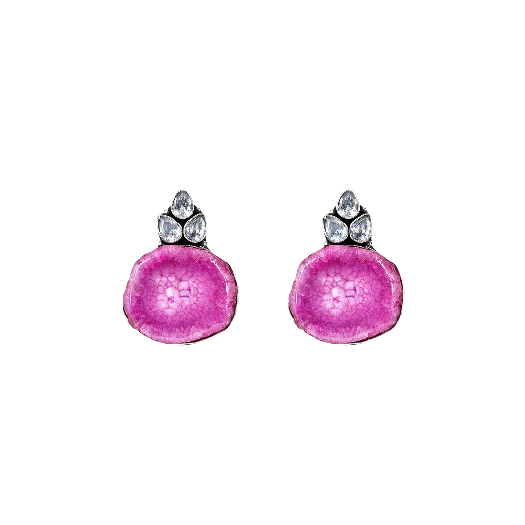 Teejh Harika Magenta Pink Silver Oxidised Earring