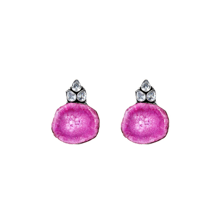 Teejh Harika Magenta Pink Silver Oxidised Earring