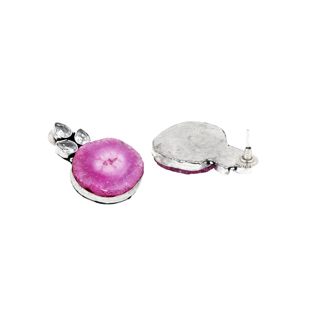 Teejh Harika Magenta Pink Silver Oxidised Earring
