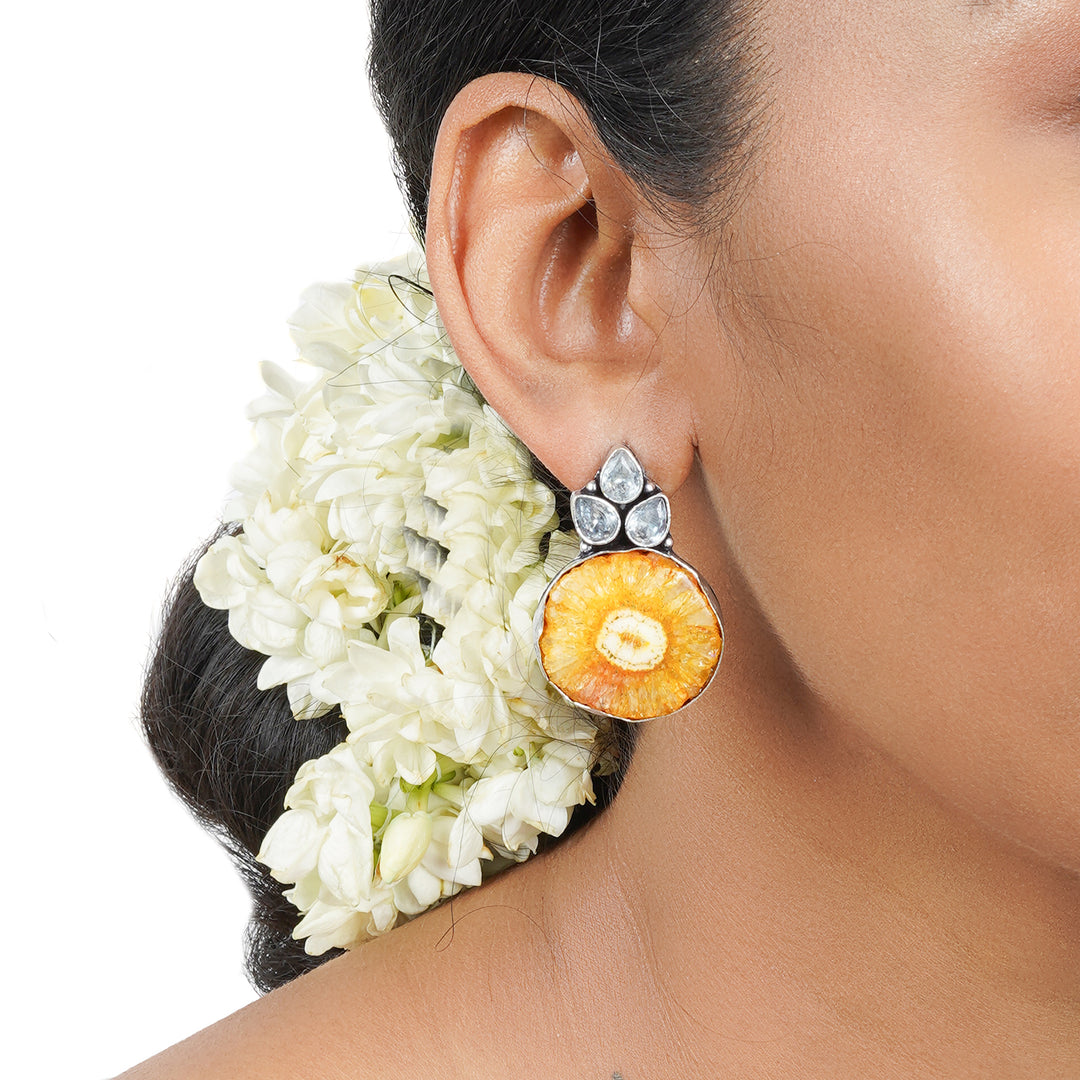 Teejh Harika Yellow Silver Oxidised Earring