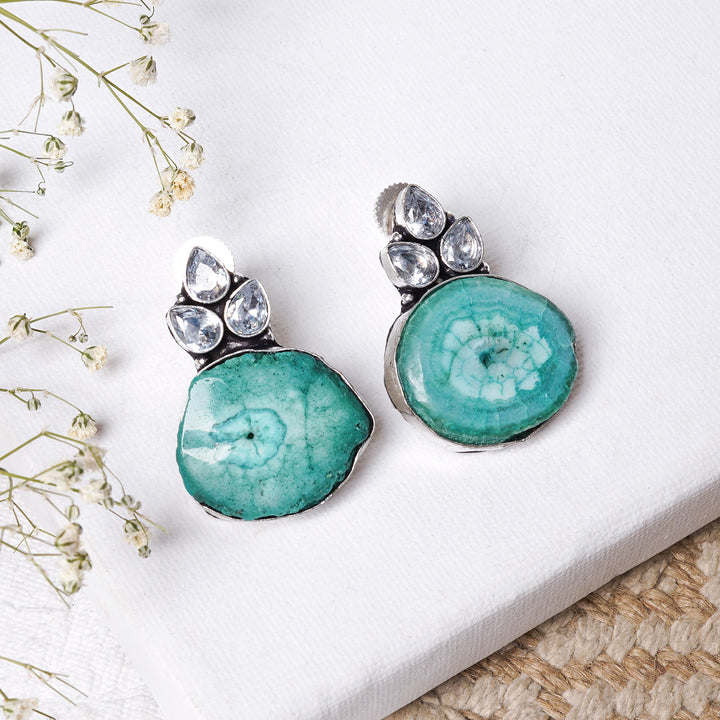 Teejh Harika Sea Blue Silver Oxidised Earring