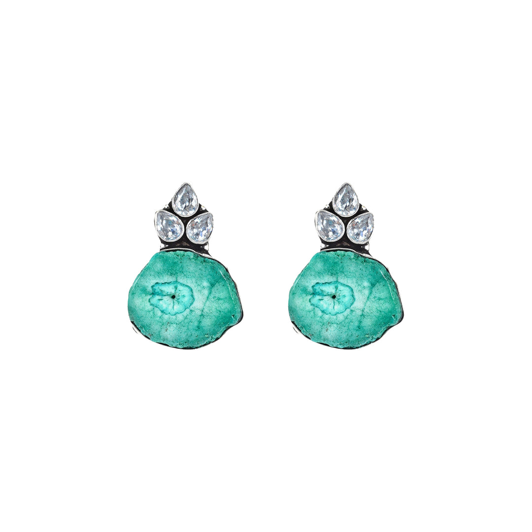 Teejh Harika Sea Blue Silver Oxidised Earring