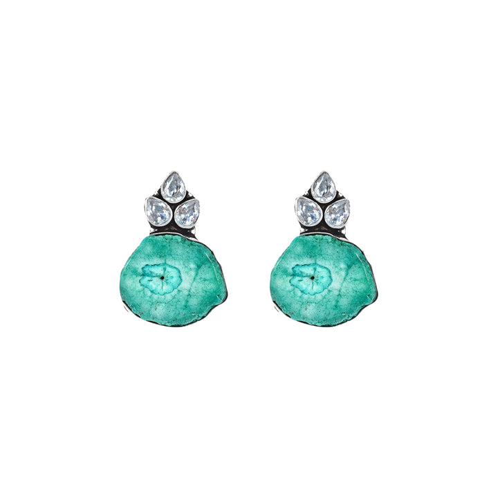 Teejh Harika Sea Blue Silver Oxidised Earring