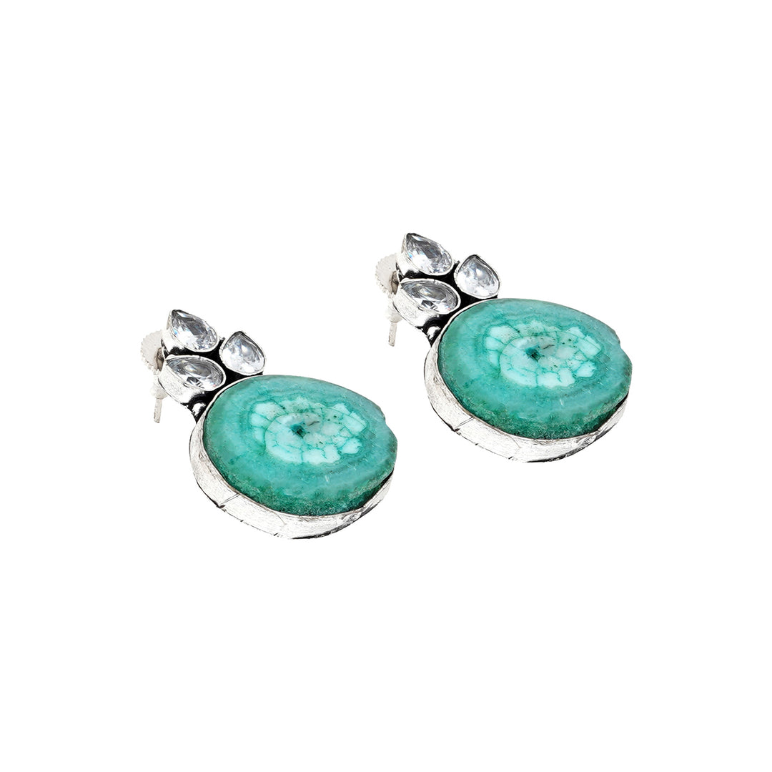 Teejh Harika Sea Blue Silver Oxidised Earring
