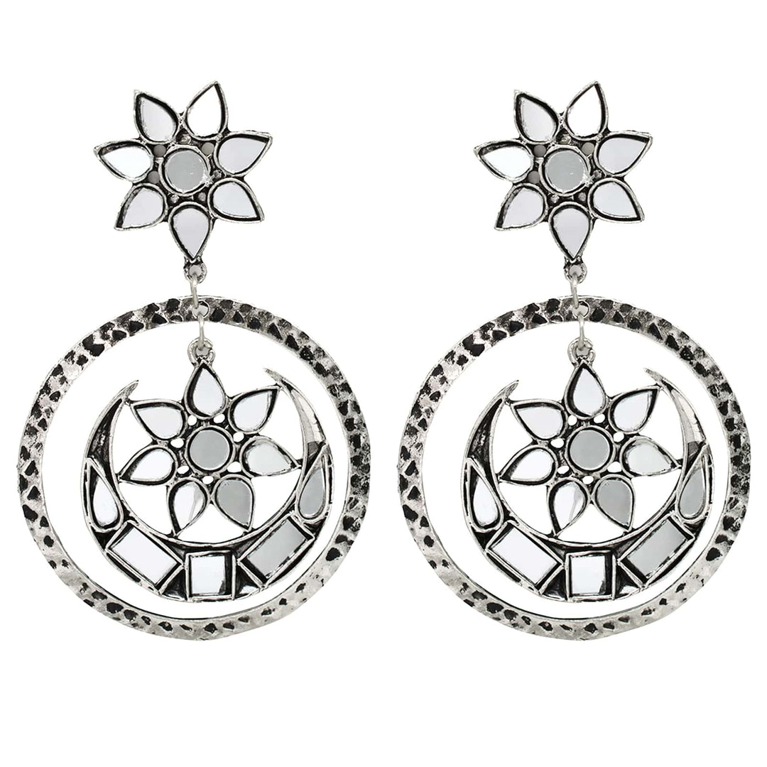 Samaya Silver Oxidized  Mirror Earrings - Teejh