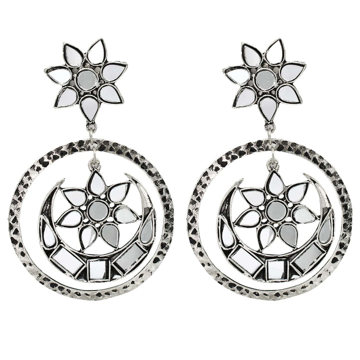 Samaya Silver Oxidized  Mirror Earrings - Teejh