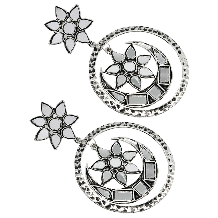 Samaya Silver Oxidized  Mirror Earrings - Teejh