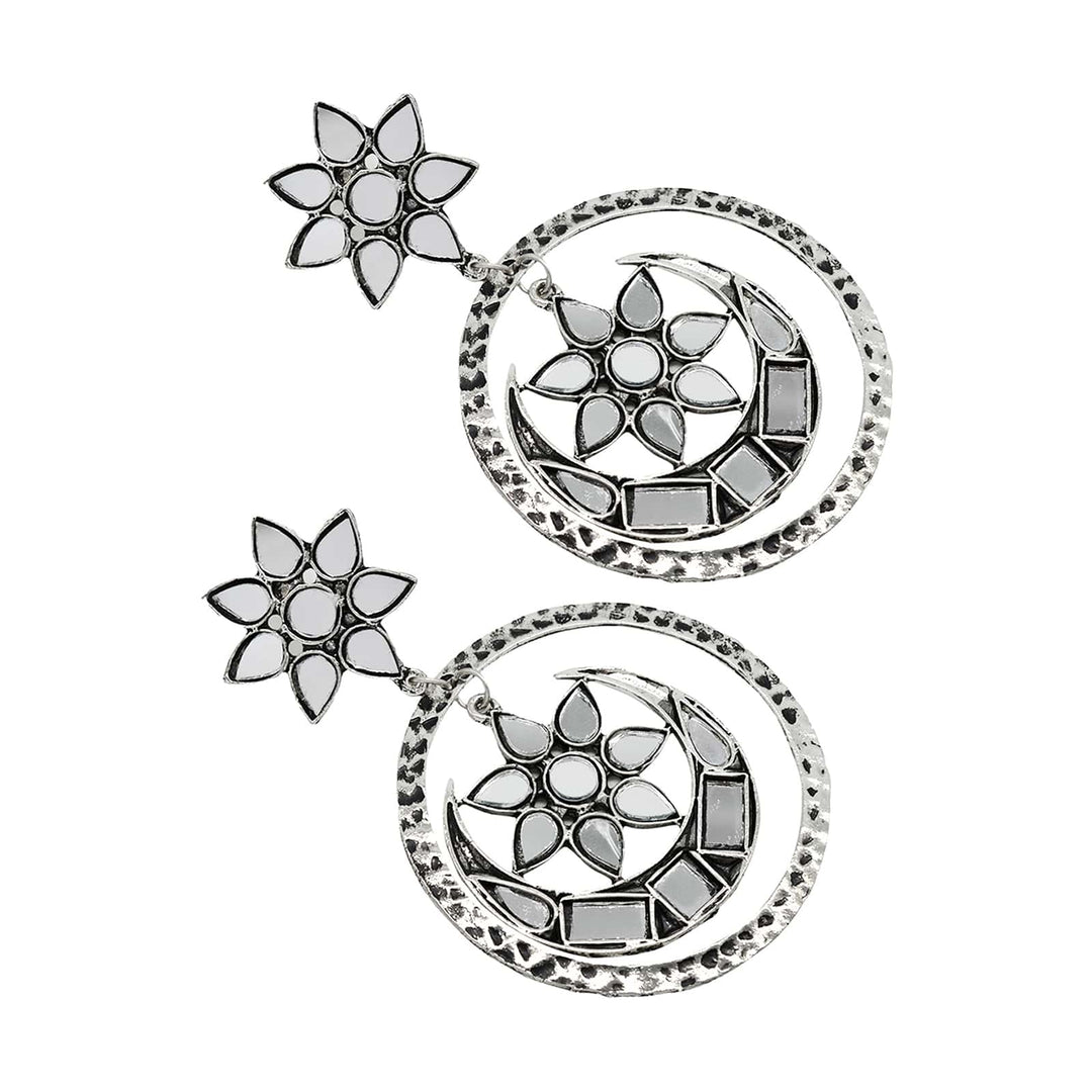 Samaya Silver Oxidized  Mirror Earrings - Teejh